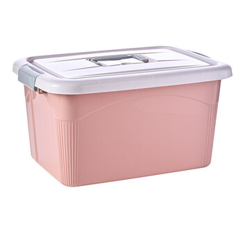 收纳箱塑料食品级透明收纳盒小号家用宿舍学生有盖整理箱储物箱子粉色