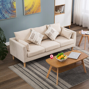 小户型网红款简约现代卧室小型沙发经济型两人可拆洗米色双人124cm