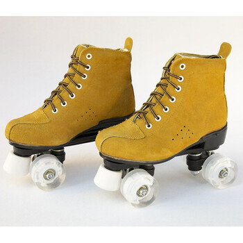 溜冰场专用双排轮滑鞋成人 牛皮双排溜冰鞋溜冰场专用成人 双排轮闪光