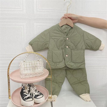 迪斯尼童装儿童棉衣韩版套装秋冬小童男女童宝宝保暖夹棉两件套婴儿