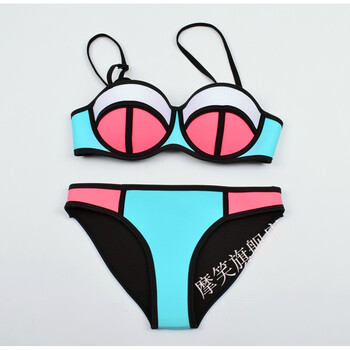 cclove度假泳装澳洲泳衣女小胸钢托聚拢橡胶荧光色比基尼温泉泳装欧美