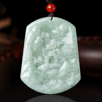 chanvenuel轻奢品牌缅甸翡翠山水牌冰种玉石吊坠挂件玉佩男女款项为玉