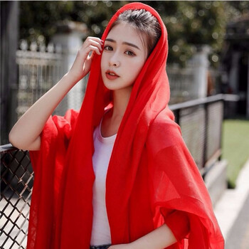 中国红纱巾3米红色丝巾中国红雪纺纱巾女夏超大纯色加长沙滩巾秋冬