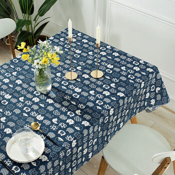 桌布台布布艺棉麻小清新ins北欧茶几布餐桌布长方形蓝猫锁边90150cm