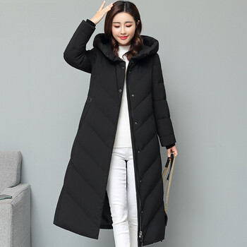 诺雪飞羽绒服女过膝中长款韩版时尚厚款收腰显瘦连帽保暖外套女士nxf2