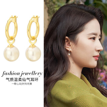瞬目刘亦菲去有风的地方许红豆同款素圈珍珠耳环女法式感耳饰耳坠s银