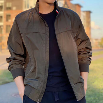 tommy春秋男士纯色立领休闲hilfigr汤米夹克拉链防风冲锋外套橄榄绿