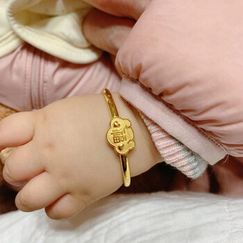 格洛美老凤凰宝宝金手镯一对福字黄金镯子金饰新生七夕情人节礼物送