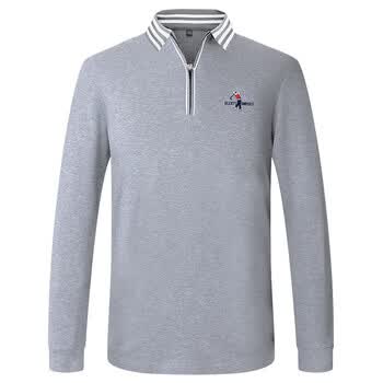 保罗贵族春季新款男装长袖拉链t恤男翻领polo休闲有领上衣服纯棉 灰色