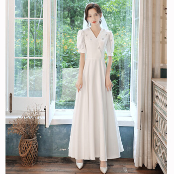 学生音乐艺考礼服声乐女演出晚平时可穿古筝钢琴演奏服乔箐 白色长款