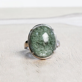 樱优天然绿幽灵戒指女925银聚宝盆金字塔戒指配鉴定证书26519财富满盆