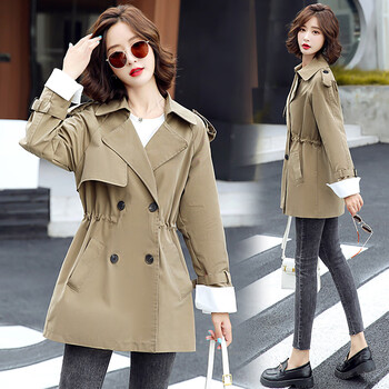 简约大方气质优雅收腰显瘦休闲修身小个子百搭潮流风衣外套 卡其色