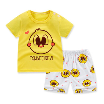 btx精选夏季上新纯棉儿童短袖短裤套装男女童t恤裤子童装k037大嘴鸭80