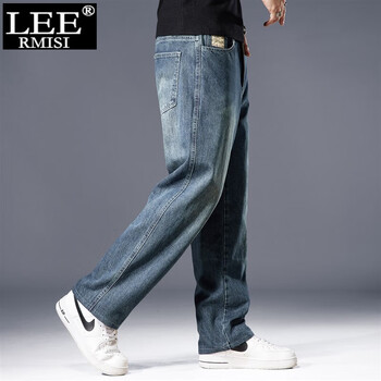 leermisi美式街头复古潮流水牛仔裤男宽松直筒阔腿休闲垂感拖地裤男
