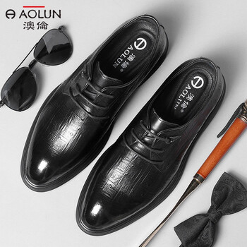 澳伦皮鞋男2021新款英伦男士休闲商务正装夏季防滑真皮鞋子男舒适黑色