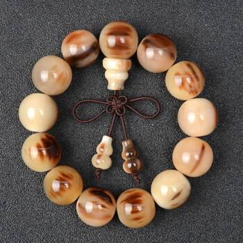红花血丝牦牛角手串男女士天然西藏牛角手链转运葫芦款18mm13颗
