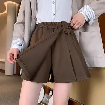 茗维雅大码女装遮肚子防走光毛呢百褶裙裤女士秋冬季休闲半身裙包臀