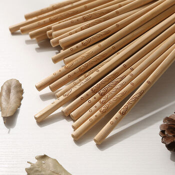 无漆无蜡中式家庭楠竹筷子家用筷防滑套装餐具雕刻工艺筷雕刻金鱼30双