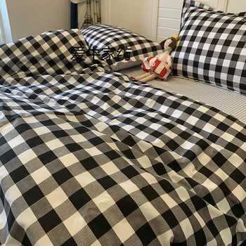 北欧风小格子被套四件套学生宿舍床单单双人床上用品黑白格gd12米三