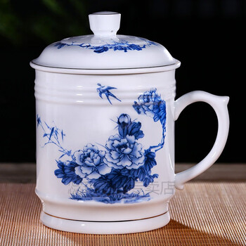 绒诺业兴老板杯景德镇陶瓷水杯特大号茶杯老板杯办公杯带盖瓷杯个人