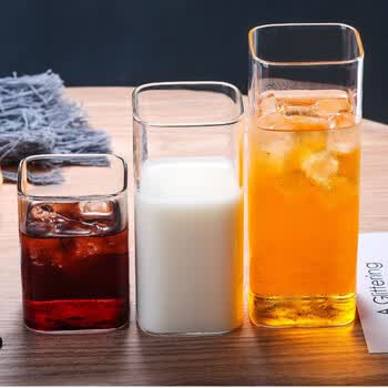 万园琦高硼硅玻璃方形杯方口杯杯牛奶用透明大容量水杯子 杯250l