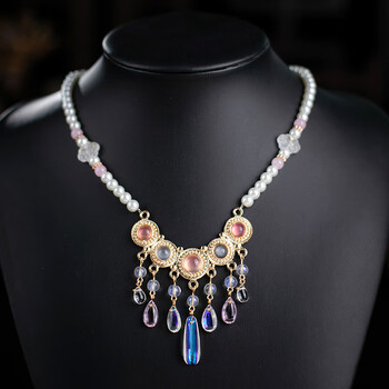 艾墨菲古风明制坦领古装汉服配饰项链百搭仙气少女唐风裙流苏软璎珞白