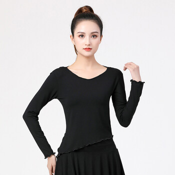 练功服装女生成人新款秋季长袖现代舞形体训练莫代尔拉丁上衣 黑色 s
