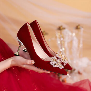 reddragonfly红蜻蜓婚鞋女中式秀禾服新娘鞋23年新款红色高跟鞋不累脚