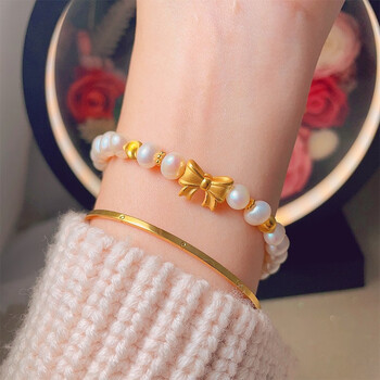 艾朵唯520礼物送男女友黄金在逃公主蝴蝶结手链女士足金转运珠铃铛