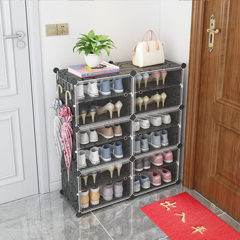 收纳达人鞋柜防尘多层鞋架塑料现代简约收纳玄关柜简易透明门双排6层