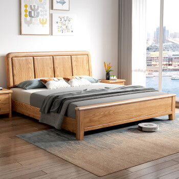 简蕴红橡木双人床1.8mx2.0m主卧室家具北欧全实木床1.5x2米气压储物 橡木床 1.5x1.9米  框架结构