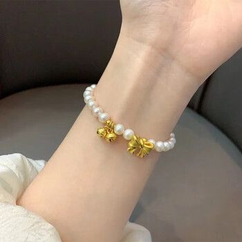 艾朵唯520礼物送男女友黄金在逃公主蝴蝶结手链女999足金铃铛转运珠