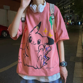 bxbr国潮联名超火短袖恤男潮流百搭宽松涂鸦半袖潮牌港风嘻哈粉色l