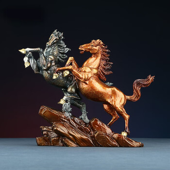 辉客映上铜欣祥黄铜双马摆件办公室开业乔迁礼品玄关摆设家居装饰品彩