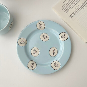 穆尼生活 可爱小羊早餐创意盘子餐盘ins风家用甜品盘儿童餐具小盘