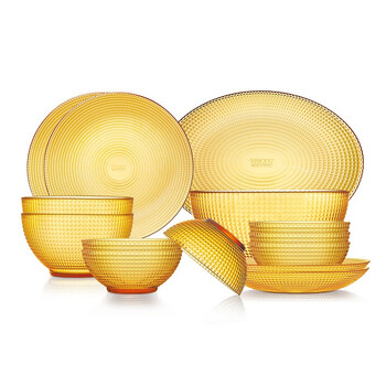 visions美国康宁琥珀色晶莹系列波点餐具土耳其进口餐具vs晶莹14件组