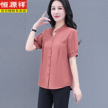 恒源祥雪纺衬衫女女夏季衬衣短袖t恤宽松洋气时尚夏装上衣气质韩版潮