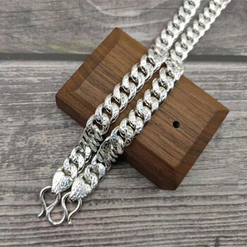 催雪银福字马鞭项链单扁实心百福男士银链男款银个性霸气 宽3.