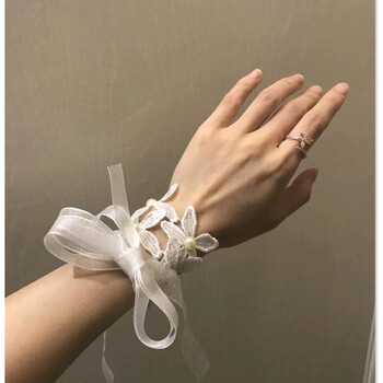 新娘手腕花瓣纱丝带绑手腕新娘敬酒服礼服伴娘手装饰手带 乳白色 蕾丝