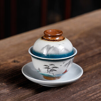 孜阙盖碗茶杯景德镇柴烧手绘功夫茶具茶碗泡茶杯三才杯碗出差办公旅游