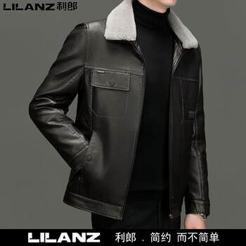 利郎官方男装皮衣冬季中青年皮夹克羽绒外套防寒服咖啡色180xl建议140