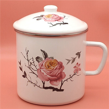 敏程搪瓷杯怀旧杯子复古缸茶杯带盖水杯老式茶缸子大号马克杯茶缸14cm