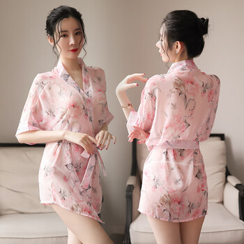 情趣内衣 性感睡衣女式风情印花薄纱系带睡裙浴袍女王的制服诱惑强欲