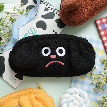 毛绒搞怪笔袋搞怪表情小狗狗零钱包笔袋卡通可爱沙雕创意 黑色翘嘴长