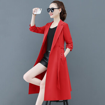 风衣女士装春秋冬2023年新款今年流行小个子爆款洋气中长外套大衣红色