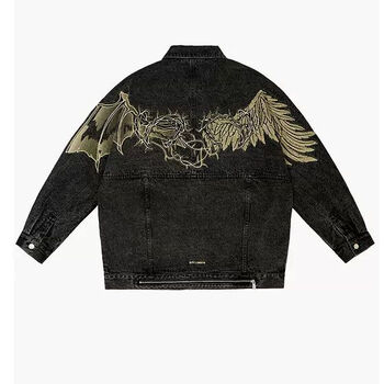 boy23潮牌牛仔外套情侣款秋冬金色刺绣黑色时尚宽松夹克 深灰色 xl 偏