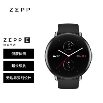 Zepp E 时尚智能手表 NFC 50米防水 圆屏版 曜石黑 氟橡胶表带