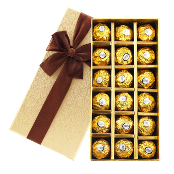费列罗巧克力礼盒装18粒长方形金色礼盒款配手提袋费列罗18粒金色礼盒