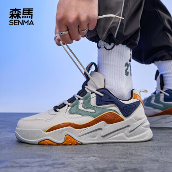 

森马 Senma 时尚个性韩版拼色百搭增高厚底板鞋男系带透气轻便户外休闲鞋男212120306 灰绿色 42码