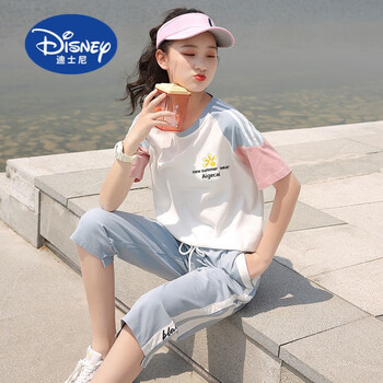 迪士尼(disney)初中生夏季休闲运动套装女13岁中学生短袖t恤少女夏装